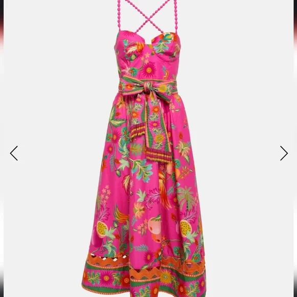 FARM Rio Vibrant Pink Midi Dress with Orange Accents - Picture 3 of 14